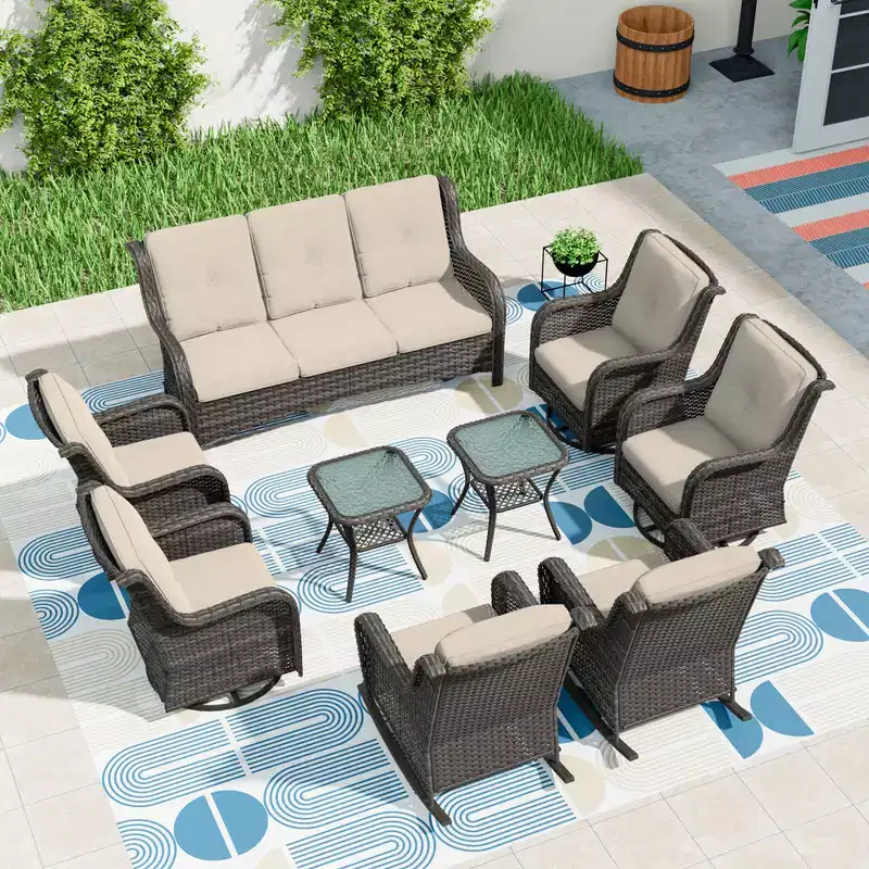 UPTIOT 9 Pieces Outdoor Wicker Sectional Sofa