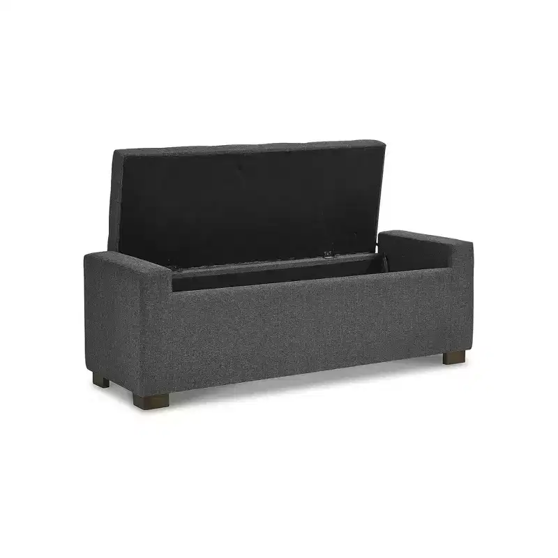 Cortwell Storage Bench - Gray Polyester Upholstered with Tufted Cushion