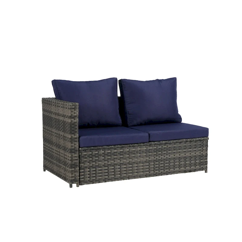 6-Piece Rattan Sectional Sofa Set with Glass Table