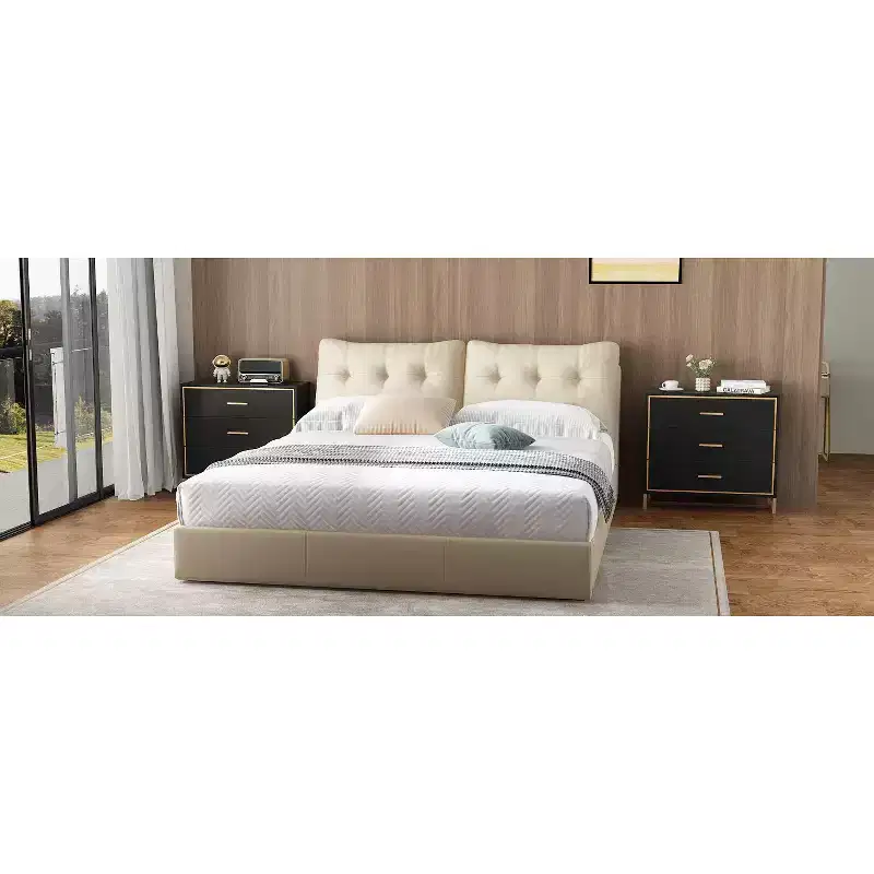 3-Drawer Modern Nightstand with Open Metal Frame, Black & Gold Finish, 28.7