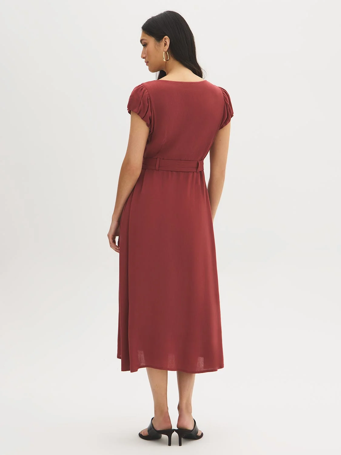 Textured Tie-Waist Midi Dress