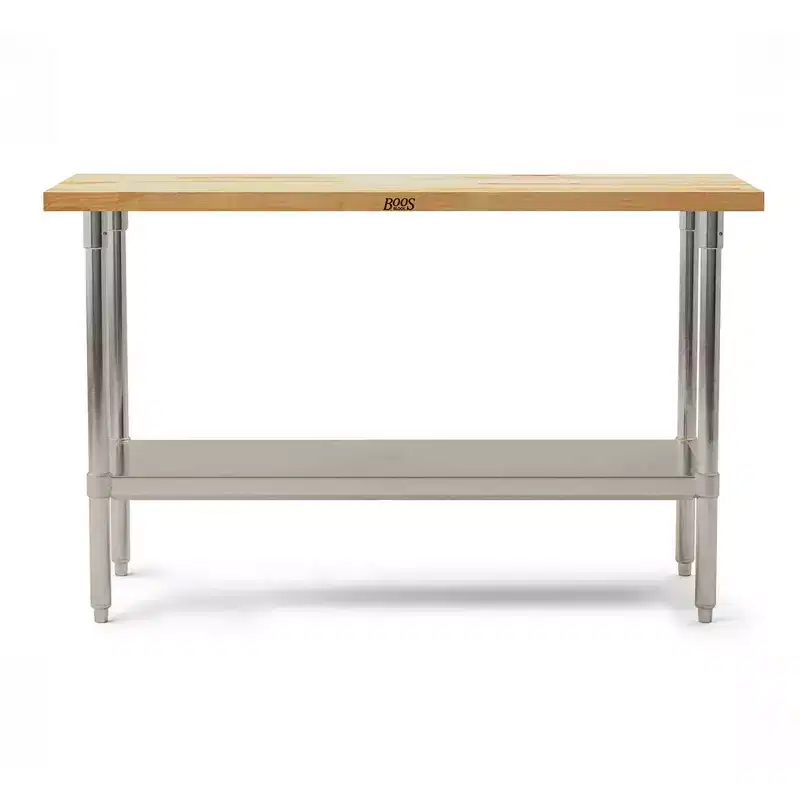 Maple Wood Top Work Table with Adjustable Lower Shelf, 60 x 30 x 1.5