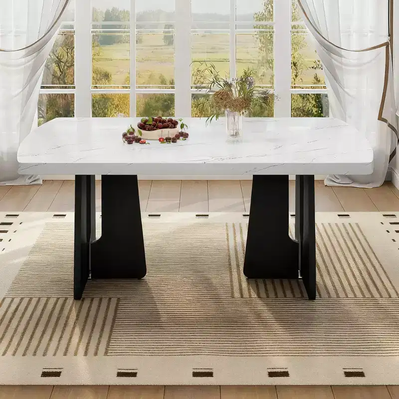 GDFStudio Hawkins 63 Modern Faux Marble Dining Table with Sturdy Geometric Legs