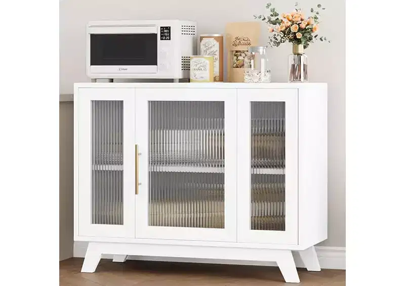 Buffet Cabinet, Sideboard Buffet Storage Cabinet with Adjustable Shelves and Fluted Glass Door, Modern Coffee Bar, Table for Kitchen, Dining Room