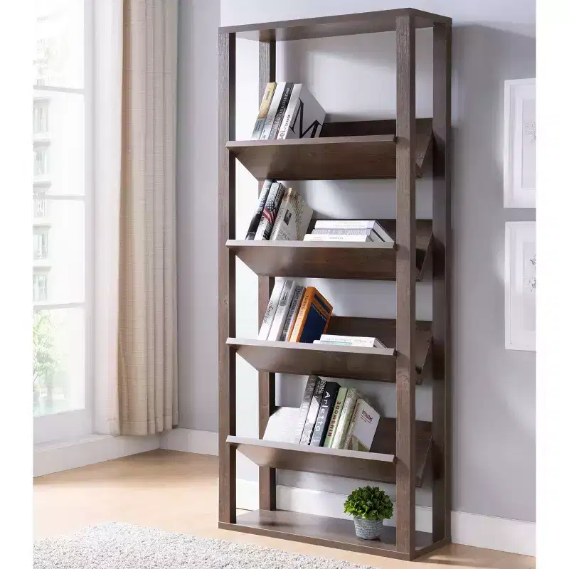 71" Cinerus 6 Shelf Bookshelf Walnut - miBasics: V-Shaped, Open Back Design