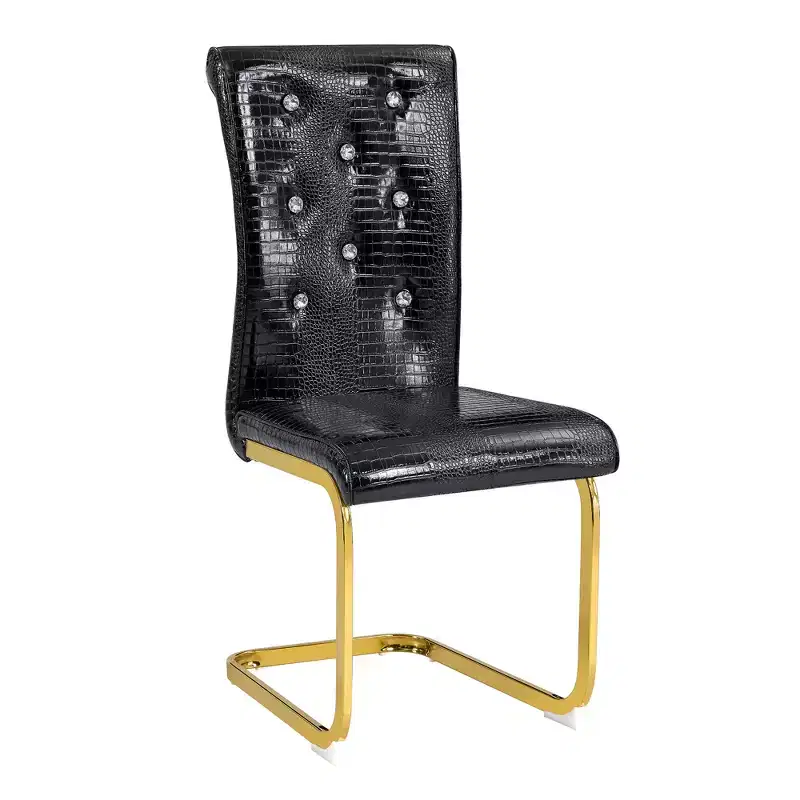 Set of 4 Upholstered Dining Chairs with Faux Leather and Crystal Buckle Details, with Durable Metal Legs