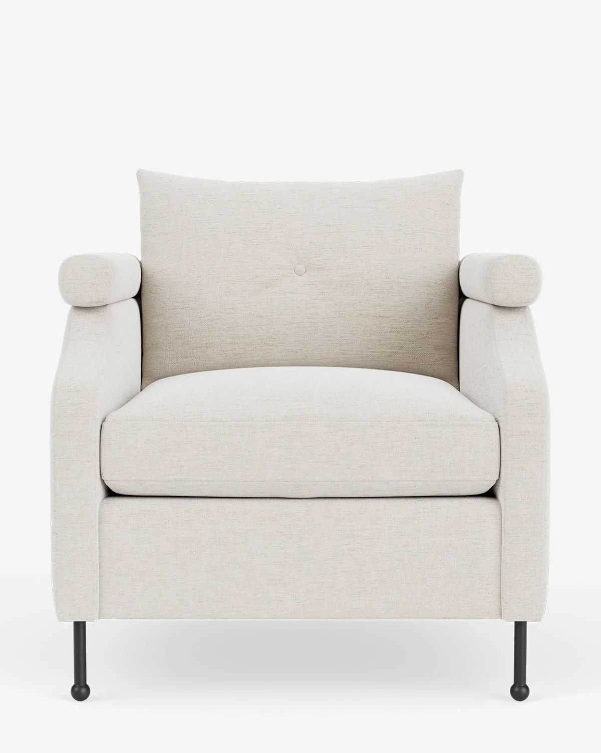 Modern Upholstered Lounge Chair with Iron Legs & Notched Square Arms for Living Room