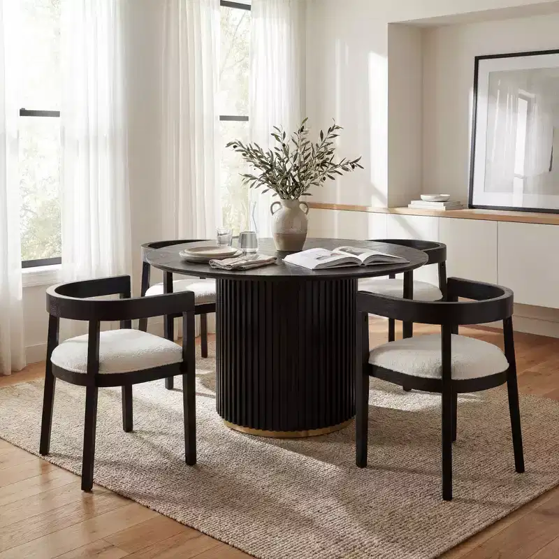 Christopher Knight Home Sonal Modern 5 Piece Round Dining Table Set with 4 Rubberwood Upholstered Chairs