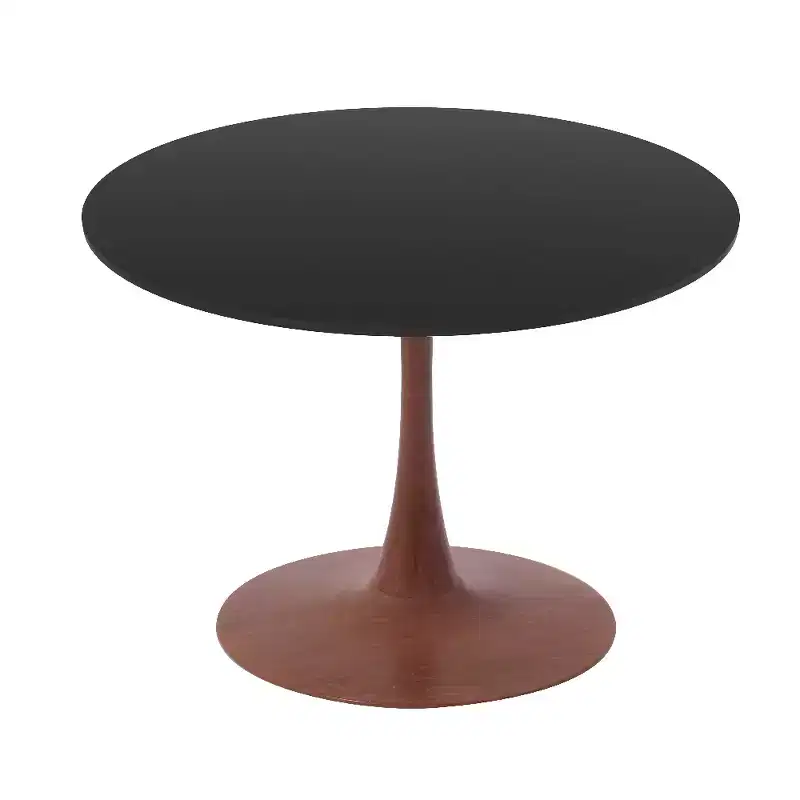 Bristol Round Dining Table MDF Top with Cherry Wood Steel Pedestal Base, Modern Accent Table for Kitchen, Dining Room & Small Spaces