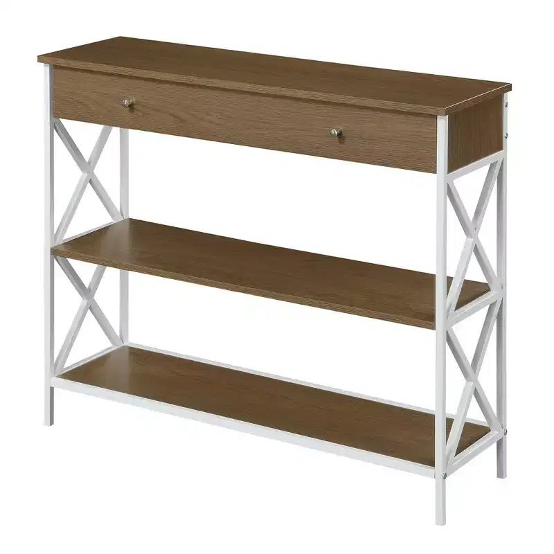 Breighton Home Tucson 1 Drawer Console Table with Shelves Driftwood/White: Metal Frame, MDF Top, Entryway Storage