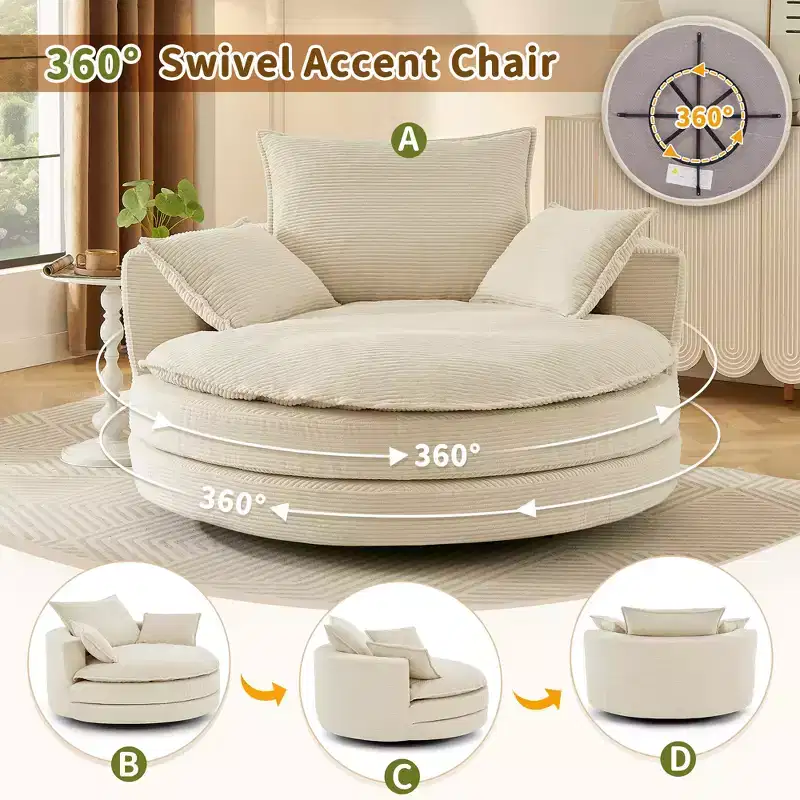 360 Swivel Barrel Chair with Dual-Layer Cushion Design