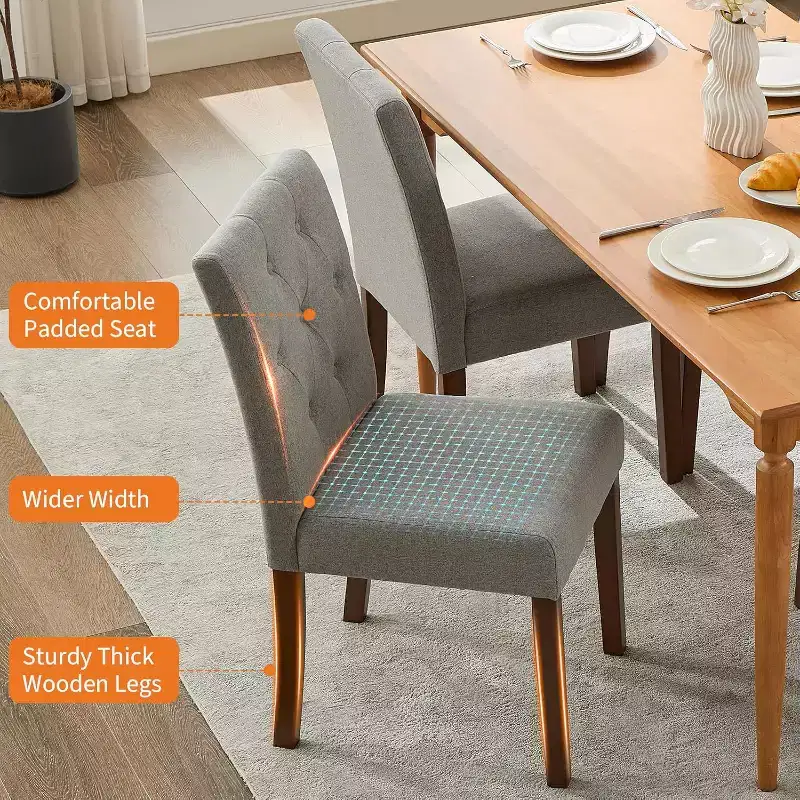 Button Tufted Parsons Dining Chairs Set of 2, Upholstered Fabric Kitchen Chairs with Padded Seats & Wood Legs, Living Room Kitchen Furniture