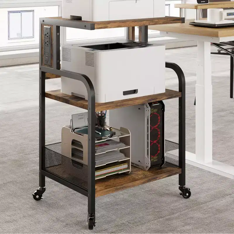 Large Printer Stand, Printer Stand with Wheels for Home Office, 3 Tier Rolling Adjustable Shelf Mobile Printer Table