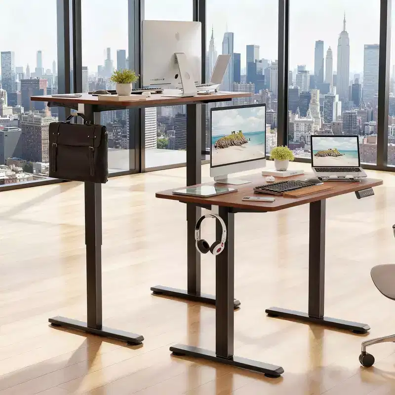MAYEERTY 40x24 Rustic Brown Electric Standing Desk - Adjustable Height, Splice Board