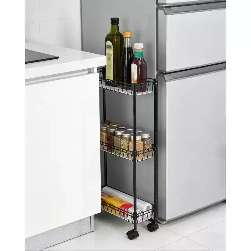 Slim Rolling Storage Cart with Wheels - 3 or 4 Tier Metal Wire Baskets, Adjustable Shelves