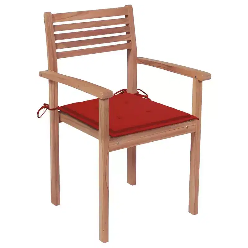 vidaXL Solid Teak Wood Stackable Patio Chairs with Cushions - Set of 6, Easy Assembly, Comfortable Outdoor Seating, Weather Resistant and Durable