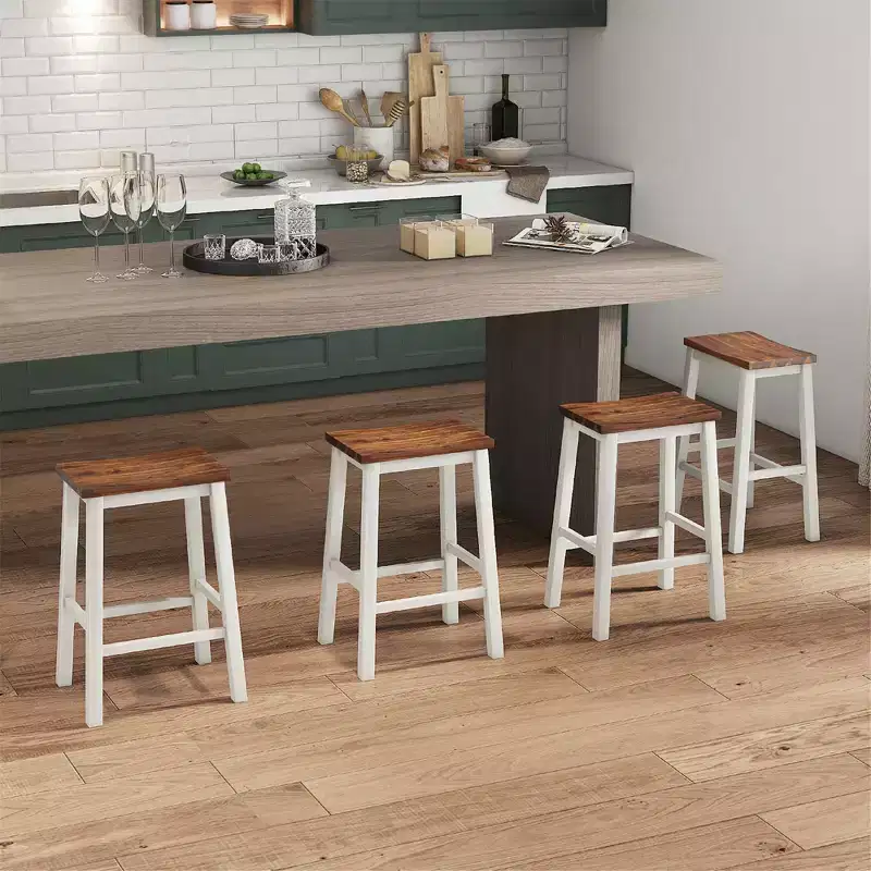 Costway 24.5 Inch Set of 4 Saddle Stools Industrial Counter Height Stools w/ Footrests