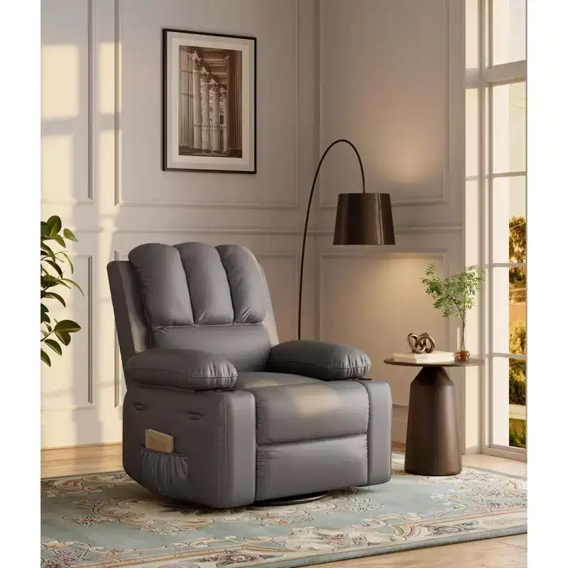 Stylish Classic Manual Leather Recliner Chairs, Home Theater Seating with Lumbar & Arm Support, Comfortable Recliners for Living Room