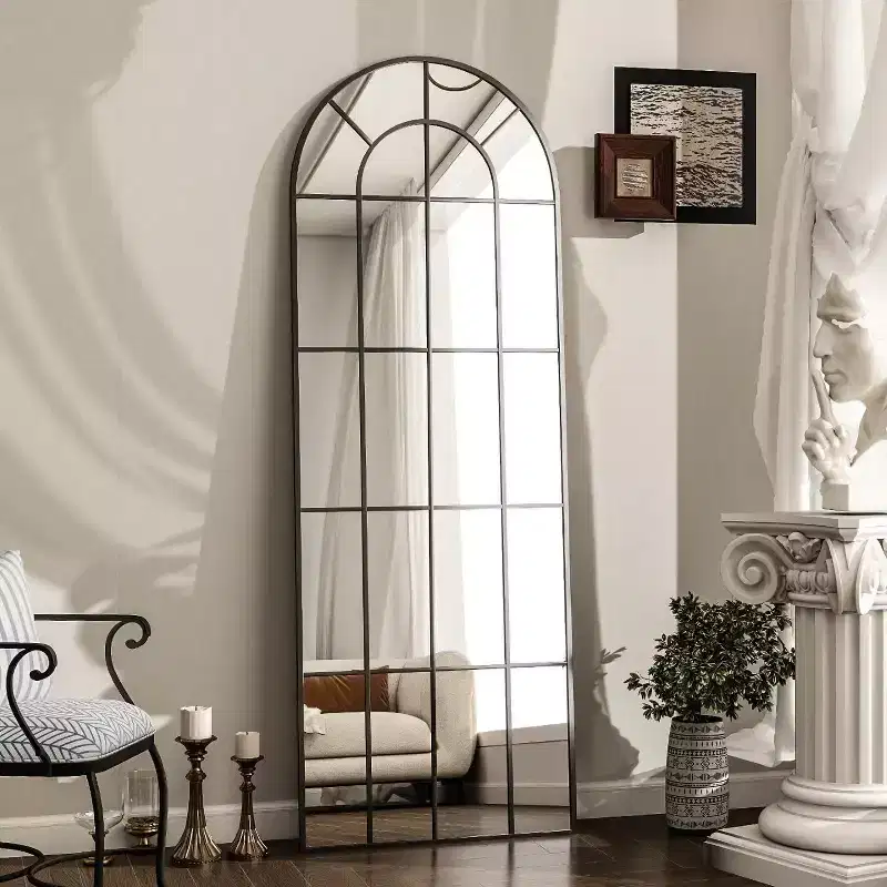 69x 25 Arched Full-Length Windowpane Mirror Wall-Decor Mirror,Black