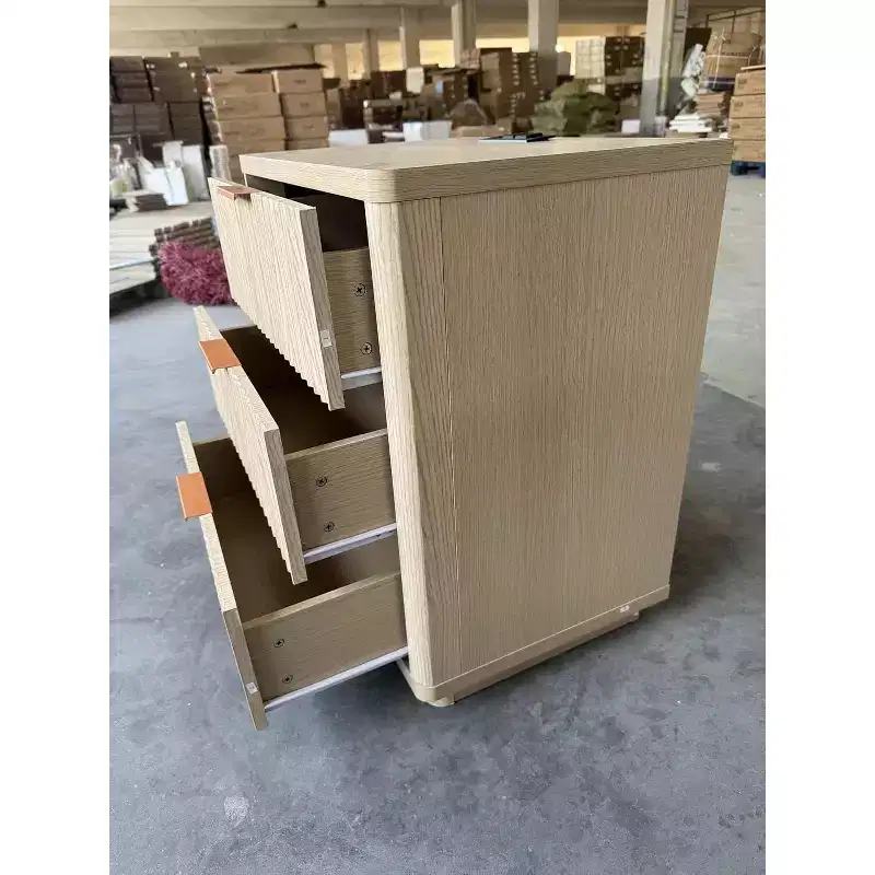 Nightstand with 3 Drawers, Light Wood Bedside Table with Charging Station.