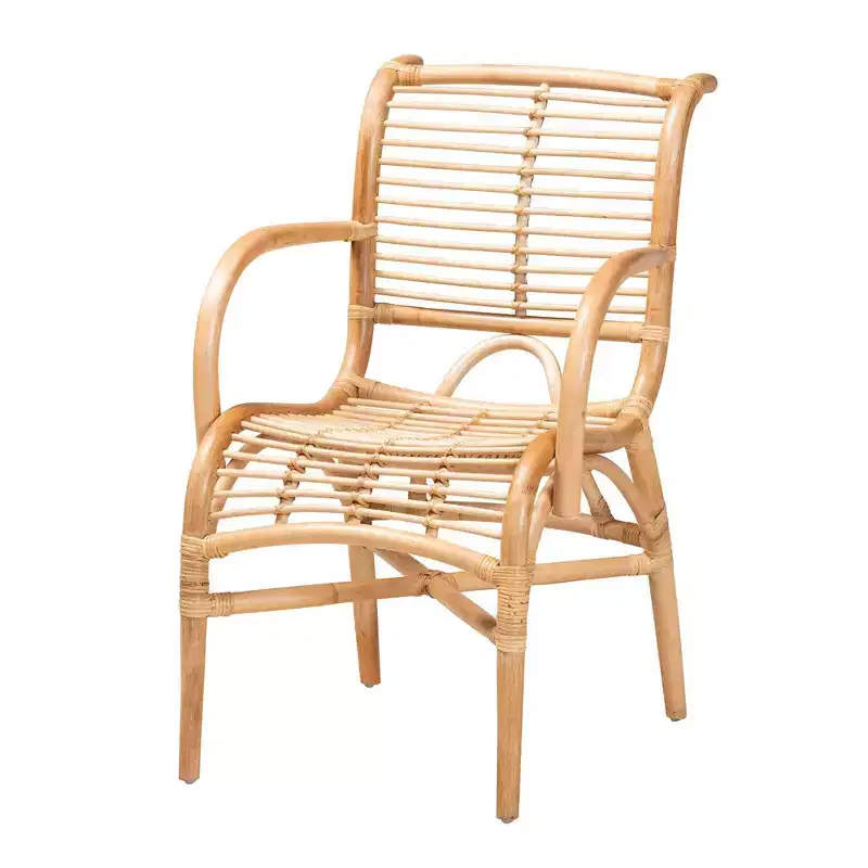 bali & pari Seminyak Natural Rattan Lounge Chair Natural Brown: Indoor Wicker Accent, No Swivel