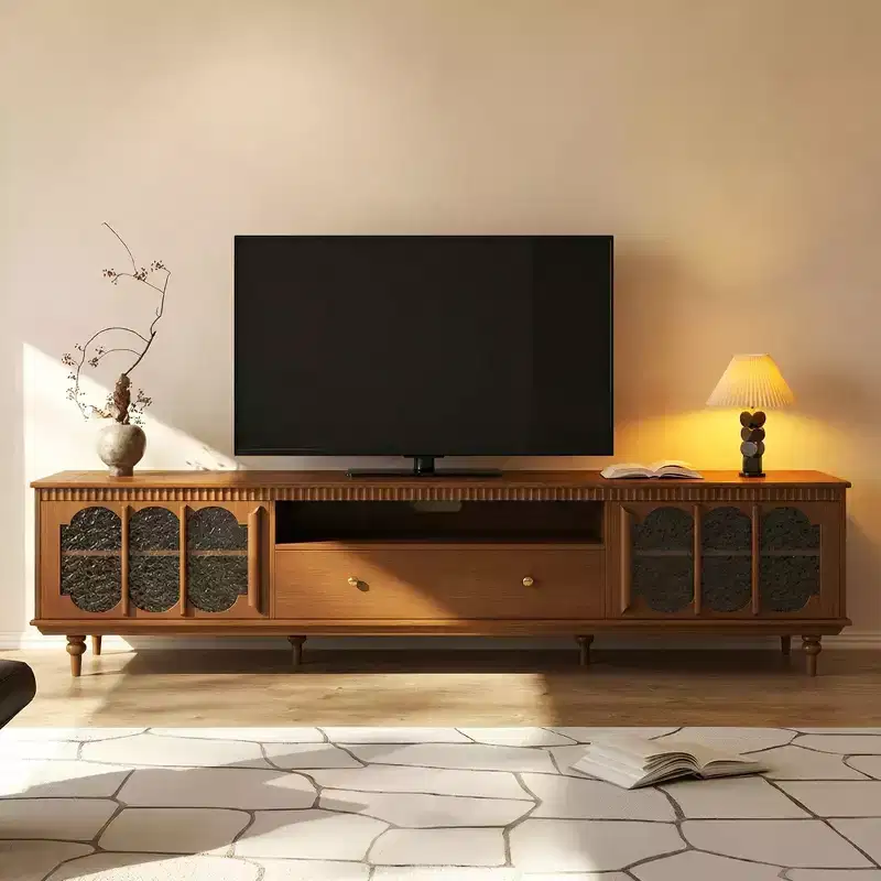 Luck Live Farmhouse 78.74 TV Stand with Large Drawers & Removable Shelves - Metal Handles & Solid Wood Legs, Living Room Media Storage Cabinet