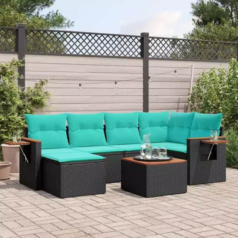vidaXL 7 Piece Patio Sofa Set with Cushions Grey Poly Rattan (US only)