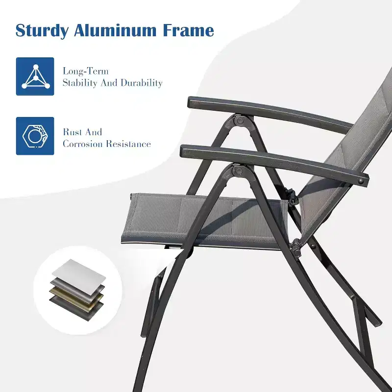 Clihome Patio Folding Chairs Set of 2 - Padded Textilene Adjustable Loungers
