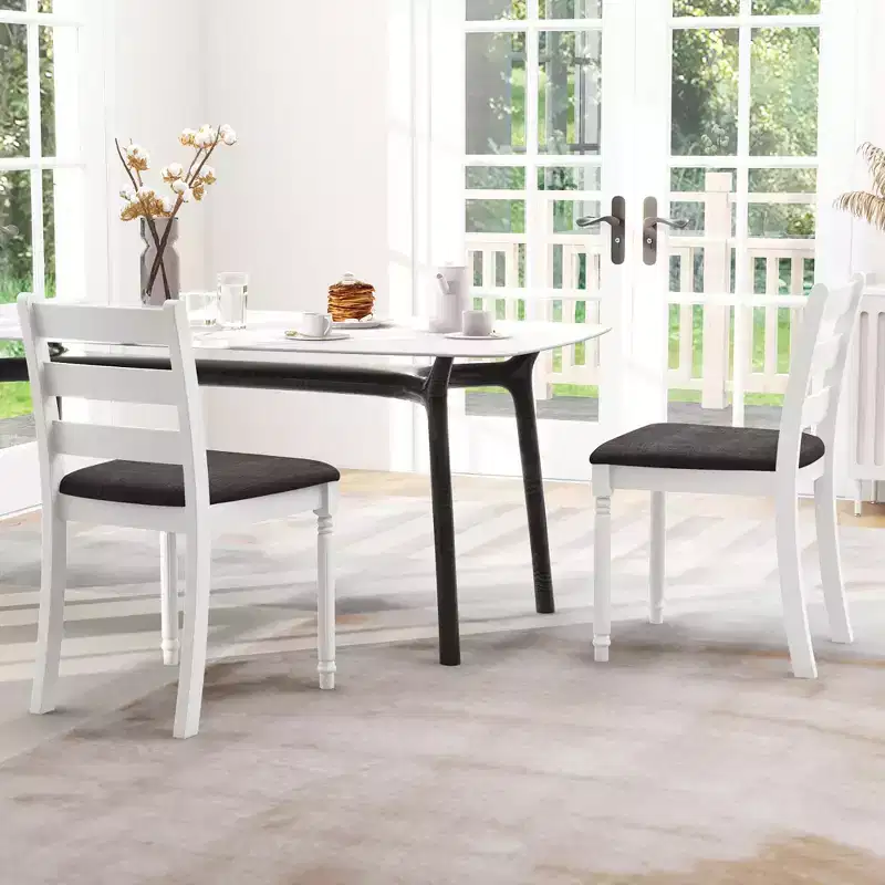 Wooden Dining Chair w/ Acacia Wood Legs Padded Cushion Ladder Back