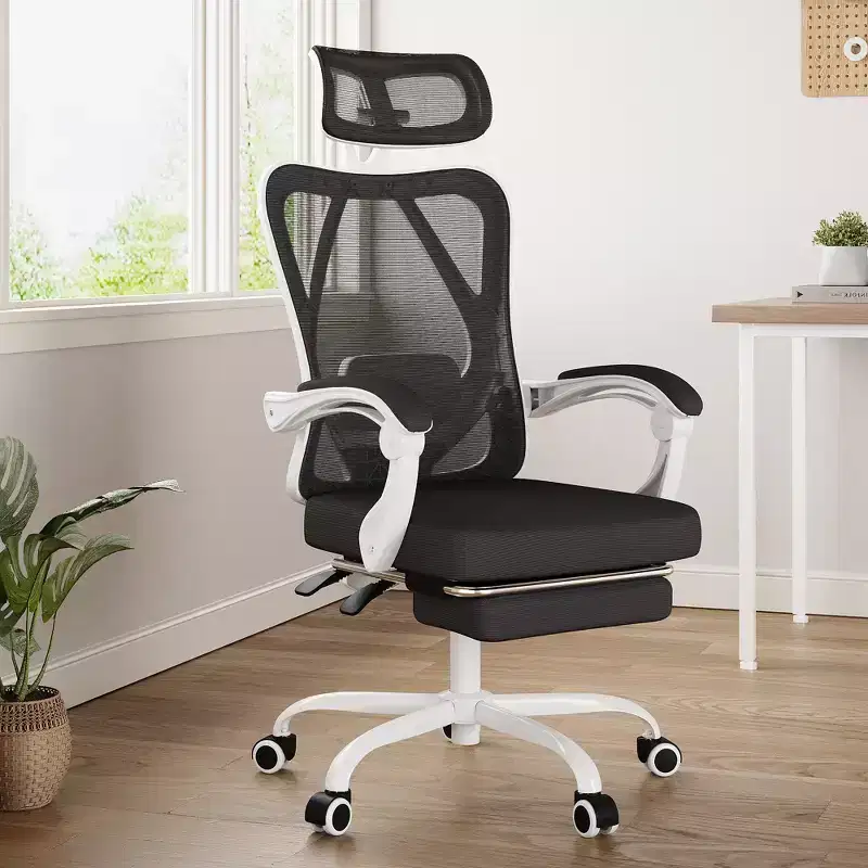 MAYEERTY Ergonomic Mesh Office Chair - With Headrest, Lumbar Support & Footrest for Home Office & Study (White)