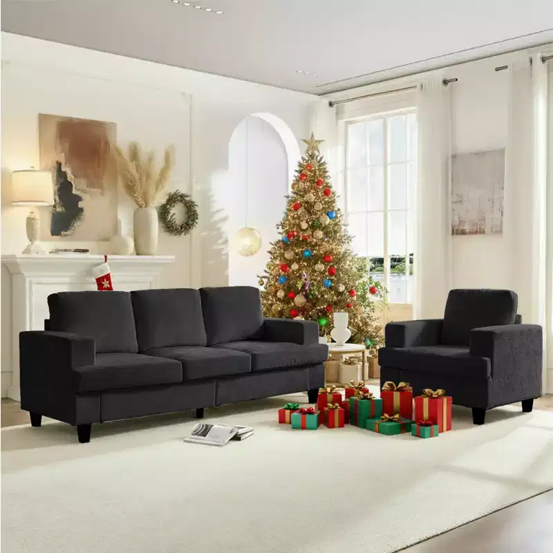 Mjkone 82Chenille 3-Seat Straight Sectional Sofa with 56''Armchair,2 Piece Living Room Sectional Sofa Furniture Sets