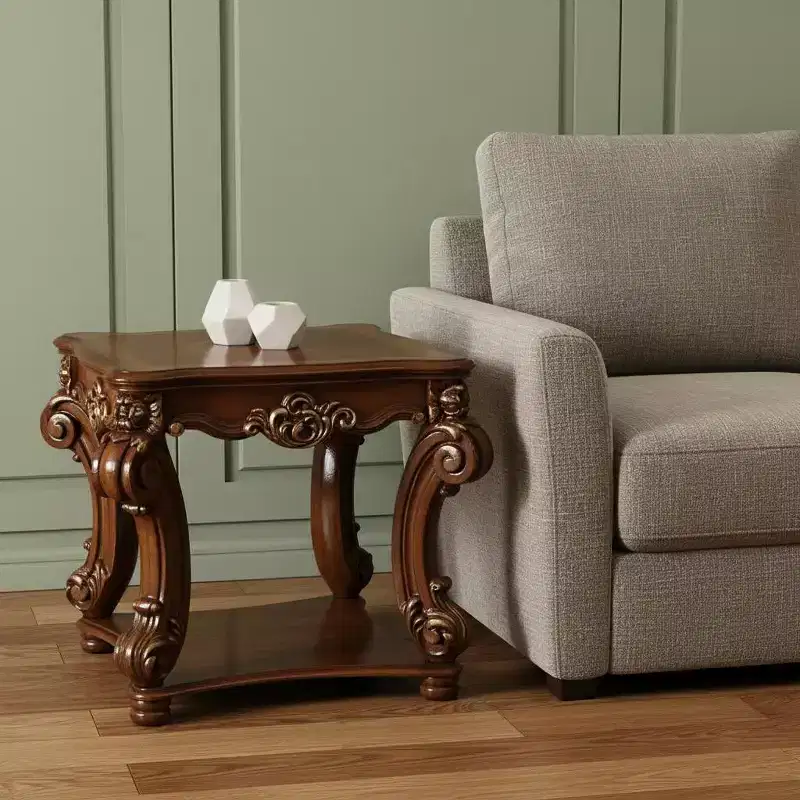 26-Inch Cherry Square End Table with Shelf, Solid and Manufactured Wood