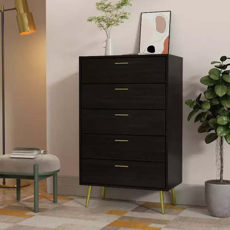Famapy Modern 5 Drawers Dresser With Metal Legs and Handles