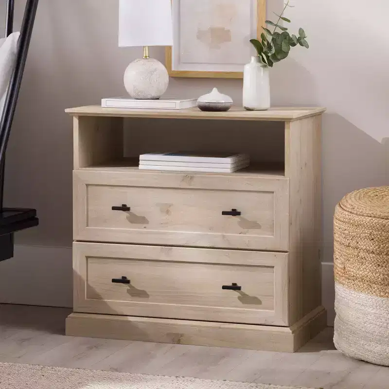 Transitional 2 Drawer Nightstand White Oak - Walker Edison