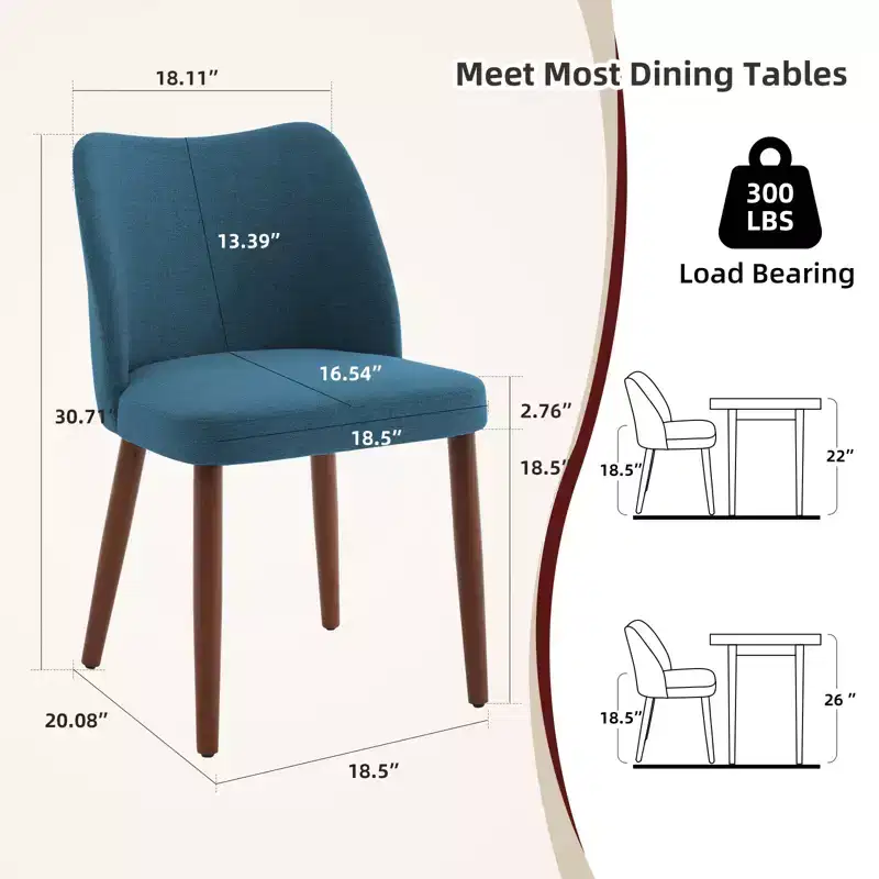 Modern Wing Back Dining Chairs Set of 2 with Upholstered Linen Fabric, Thick Padded Cushions for Long-Lasting Seating Comfort