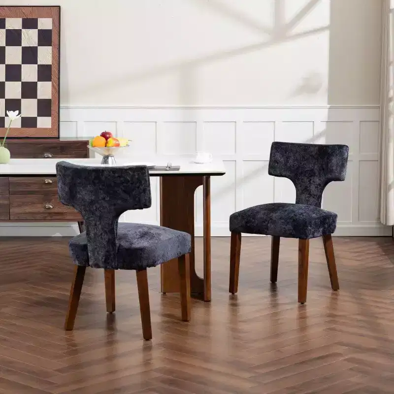 Set of 2 Chenille Upholstered Dining Chairs with Hardwood Frame & Brass Nailhead Trim, 300 lbs