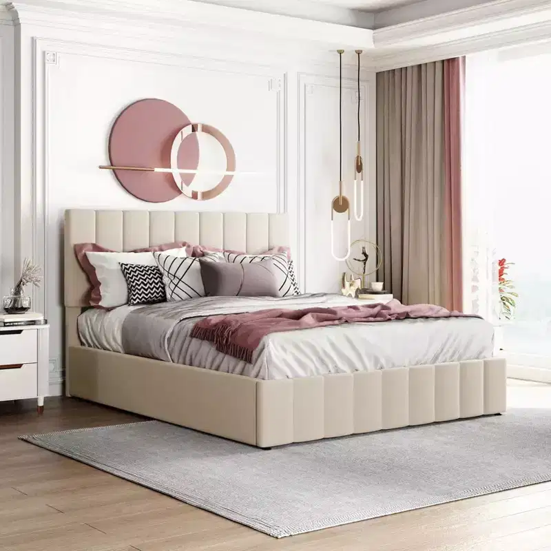 Luxystar Queen Size Upholstered Platform Bed with Hydraulic Lift and Storage