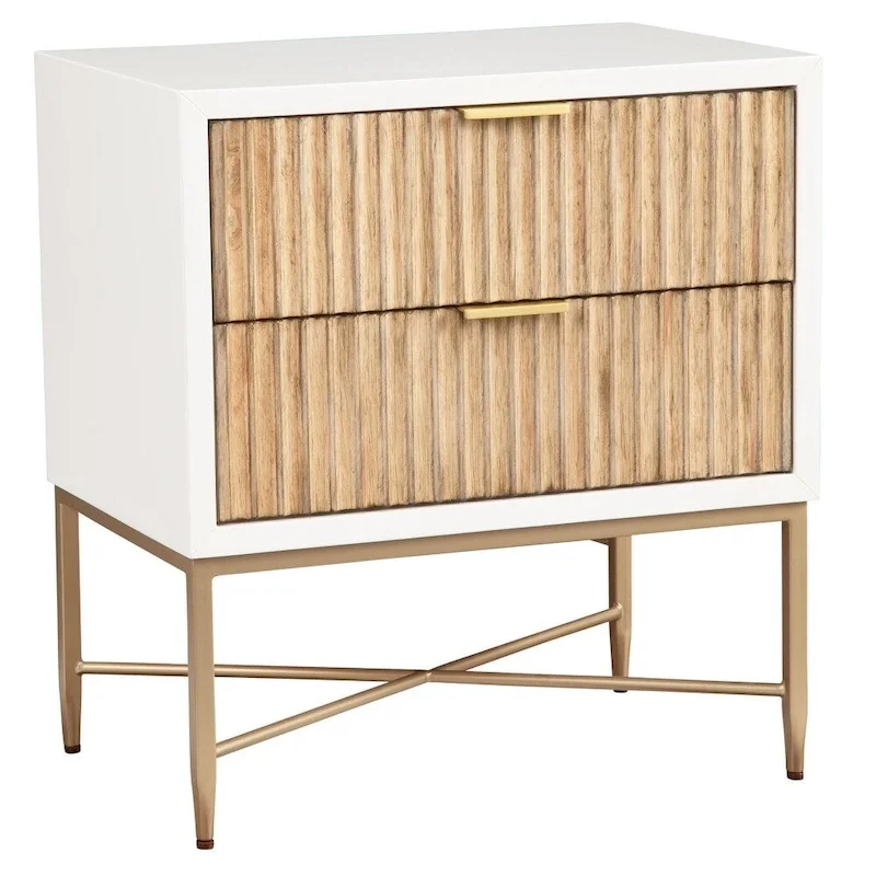 Modern Luxurious Nightstand with 2 Drawers and Gold Metal Legs