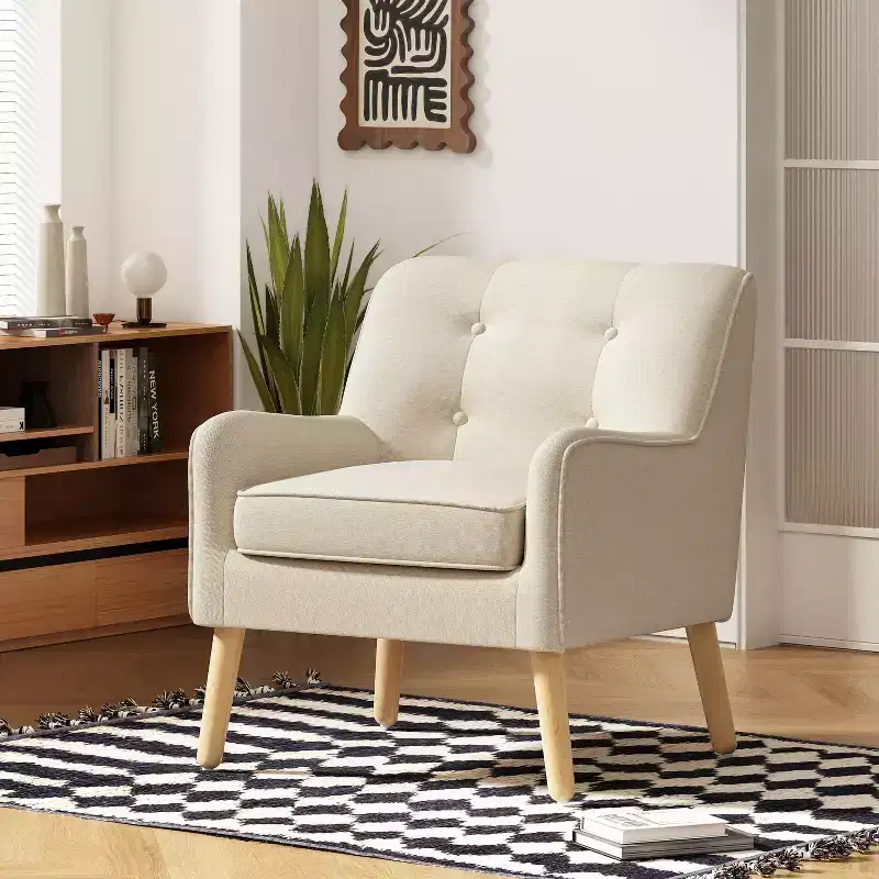 Mid-Century Modern Button Tufted Accent Chair – Beige / Blue / Charcoal / Purple