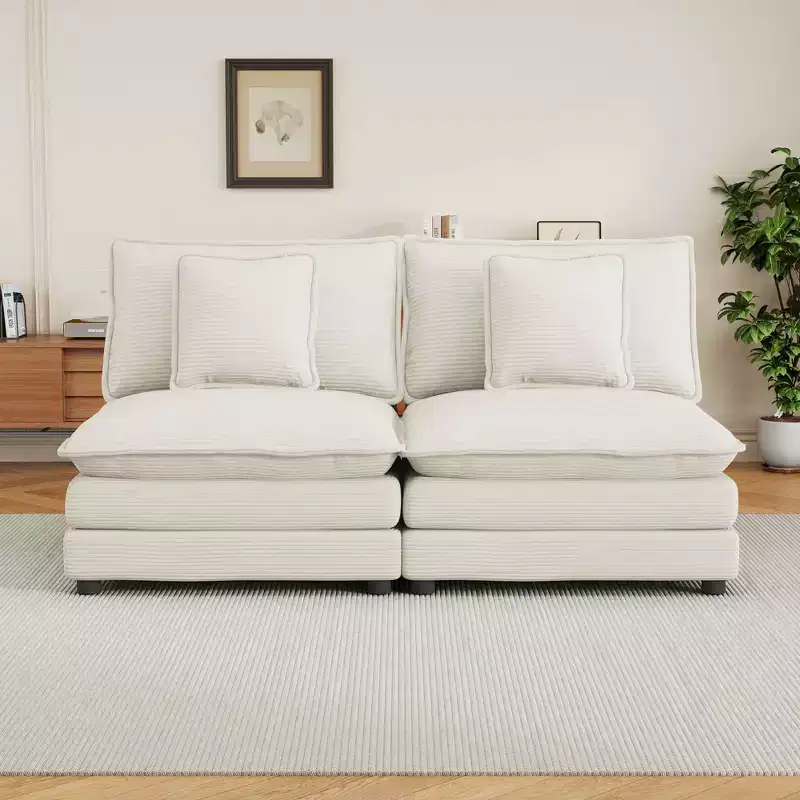 MAYEERTY 70.8 Modern Sofa Modular Sofa Upholstered Corduroy Sofa with Two Pillows for Living Room Beige