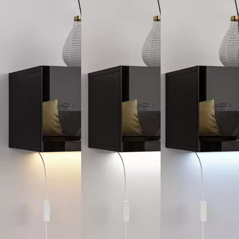 Famapy Black Wall Mounted Entertainment Center With LED Light