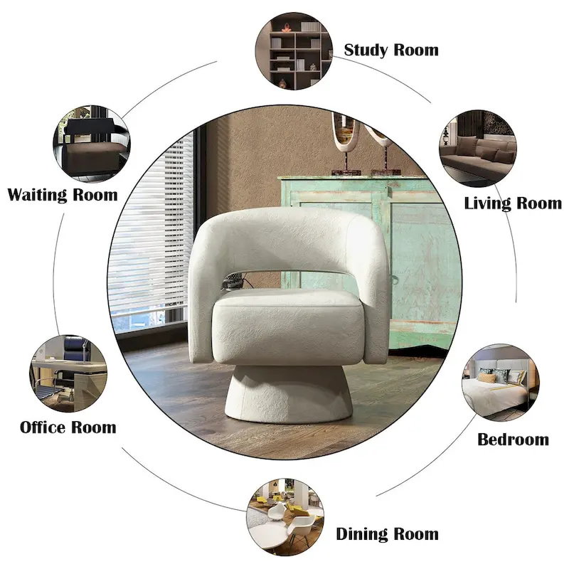 360 Degree Swivel Barrel Upholstered Modern Armchair
