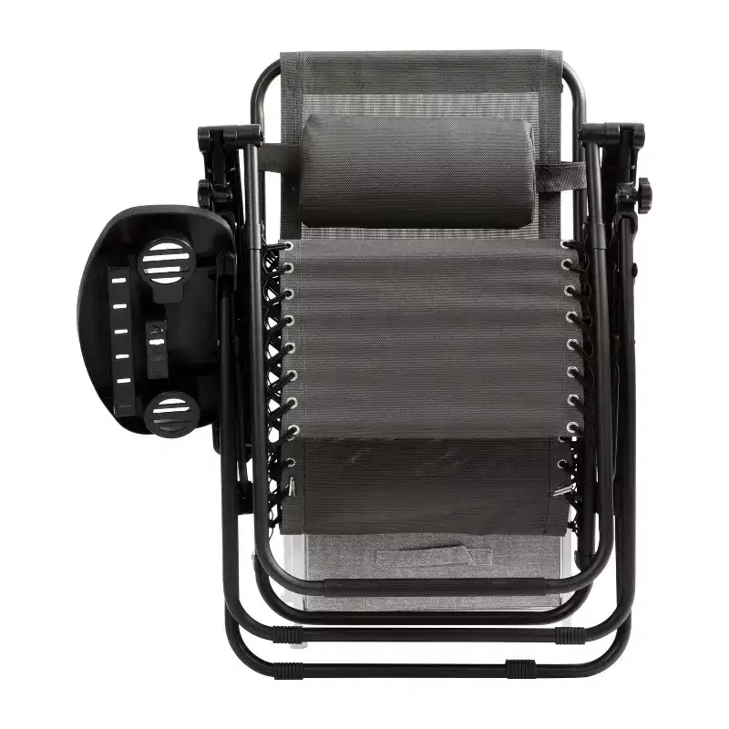 Merrick Lane Set of 2 Folding Mesh Upholstered Zero Gravity Chair with Removable Pillow and Cupholder Tray