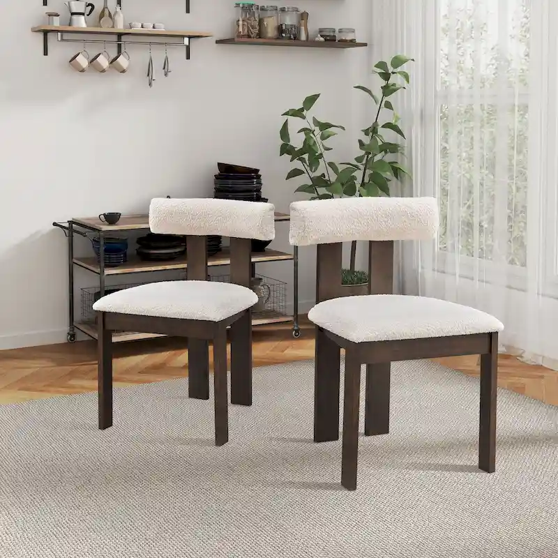 Set of 2 Upholstered Dining Chairs with Rubber Wood Legs