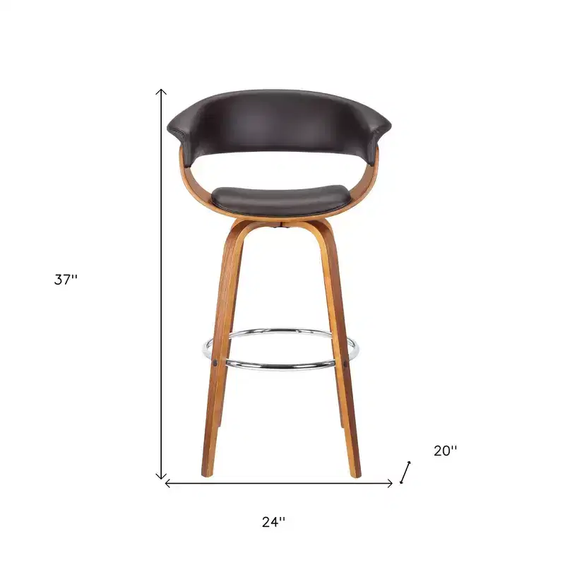 HomeRoots 27 Brown Faux Leather And Iron Swivel Low Back Counter Height Bar Chair