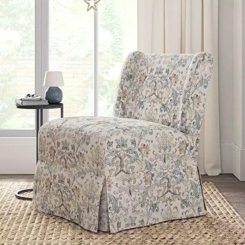 Fabrizius Transitional Upholstered Slipper Chair with Washable Slipcover and Solid Wood Legs | HULALA HOME
