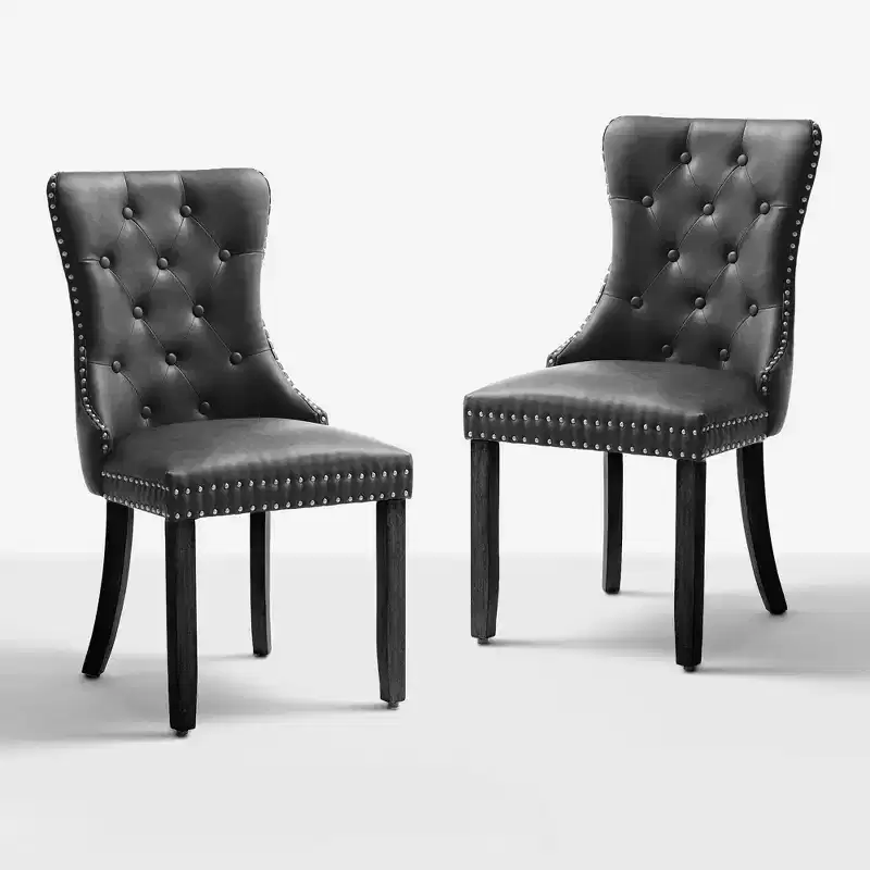 FERPIT Faux Leather Dining Chairs with Nailhead Trim and Button Tufted Back (Set of 2)