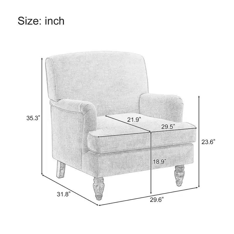 Polibi Linen-Blend Armchair with Rolled Arms & Turned Solid Wood Legs
