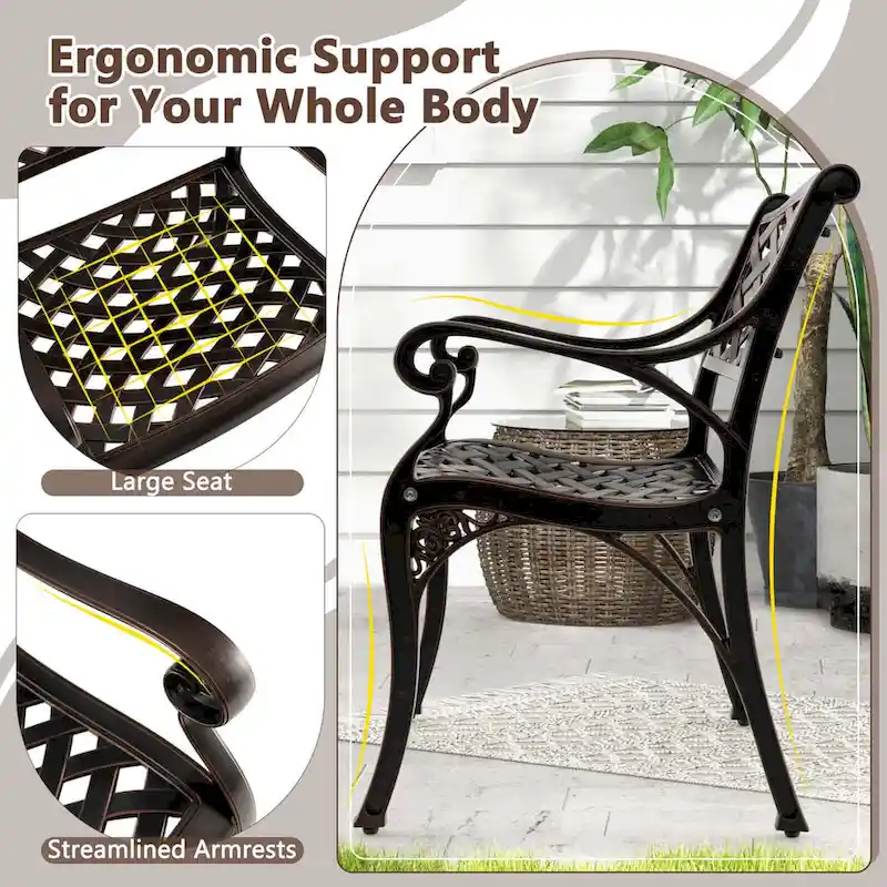 Costway 2/4 PCS Cast Aluminum Patio Chairs Set of 2 All Weather