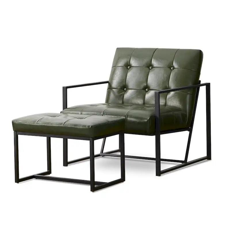 Glitzhome Modern PU Leather Tufted Accent Chair with Ottoman Set